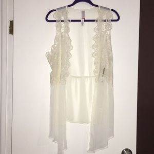 💋 Lace Ivory Cream Sleeveless Kimono Size XL